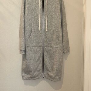 Women’s oversized zip-front long-sleeve drawstring hoodie dress w/pockets size L